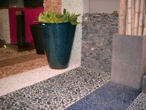 Standing Polished Black Pebble Tile, 4"x12" 3 Standing Polished Black Pebble Tile, 4"x12"